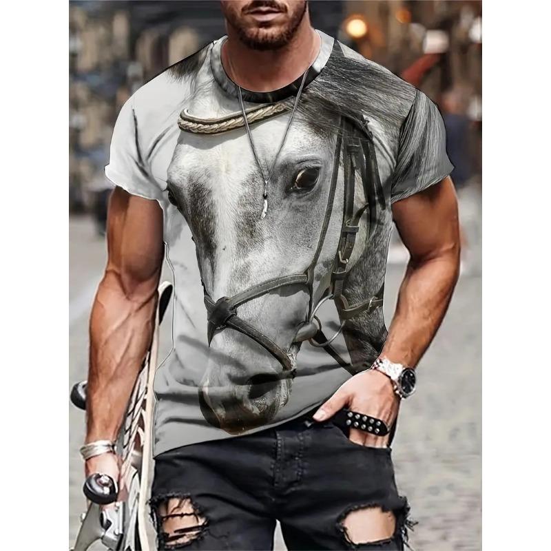 Black White Horse Graphic 3d Full Print T-shirt For Men Fashion Short Sleeve Crew Neck Tshirt Casual Summer Oversized Top