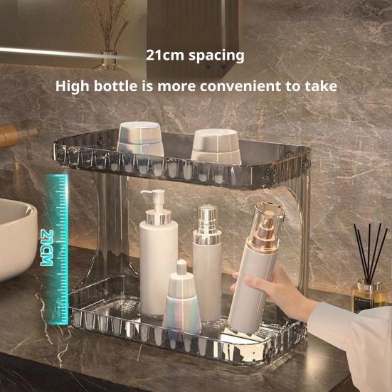 Double Layer Makeup Storage Rack Bathroom Countertop Organizer Large Capacity Perfume Tray Cosmetics Storage Shelf