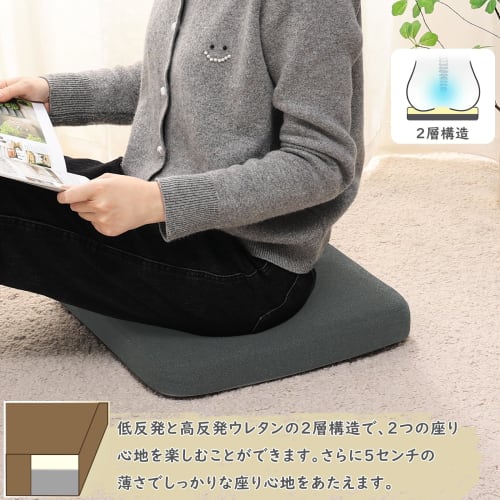 Baibu Home Seat Cushion, Low-Resilience + High-Resilience Chair Cushion, 40 x 40 x 5 cm, Two-Layer Construction, Dark Gray, Washable Cover