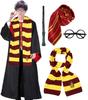 Костюм для косплея Гарри Поттера в стиле Гриффиндор, одежда для общежития на Хэллоуин, халат, очки, галстук, кашне, волшебная палочка, набор из 5 костюмов для взрослых