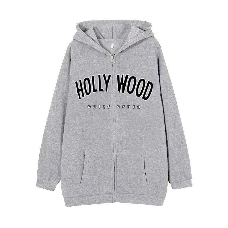 Mens Oversized Hooded Zip-Up Sweatshirt With Letter Print Casual Streetwear Fall
