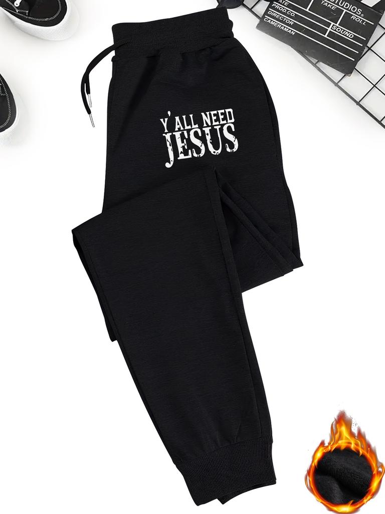 Спортивные штаны для мужчин с принтом 'Y'all Need Jesus', потертый дизайн с лозунгом на ноге, свободные дышащие штаны для повседневной носки