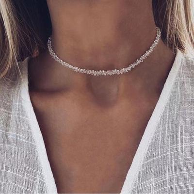 Женское колье-чокер из стекла и кристаллов с кристаллами неправильной формы, прозрачное винтажное ожерелье в Корейском стиле с воротником-ключицей, украшения на шею