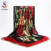 [BYSIFA] China Roese Large Square Scarves For Spring Autumn  New Design Red Black Flowers Silk Scarf Brand Muslim Head Scarf