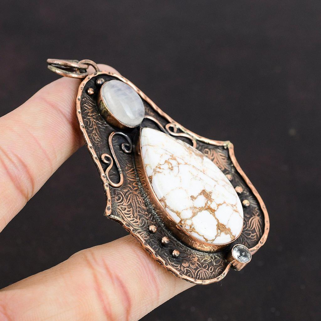 Подвеска из магнезита дикой лошади, подвеска из радужного лунного камня, подвеска из белого топаза, медная подвеска, высококачественные ювелирные изделия из драгоценных камней, подвеска ручной работы