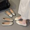 Bow Square Head Flat Sole Shoes Women's Summer New Retro Versatile Silver Light Mouth Gentle Doudou Shoes