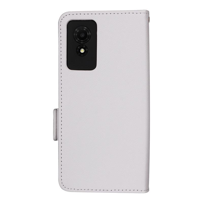 Кожаный чехол-книжка TCL 501 4G с слотом для карт, подставкой и ремешком.