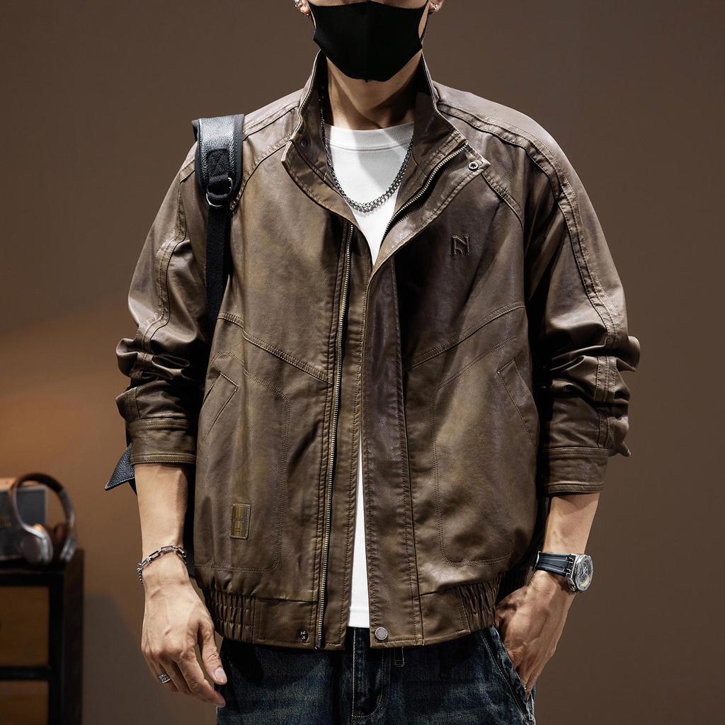 Мужская ветрозащитная куртка в американском ретро стиле из ПУ кожи, Весна 2025 - Свободная, Модная, Большого размера Верхняя одежда