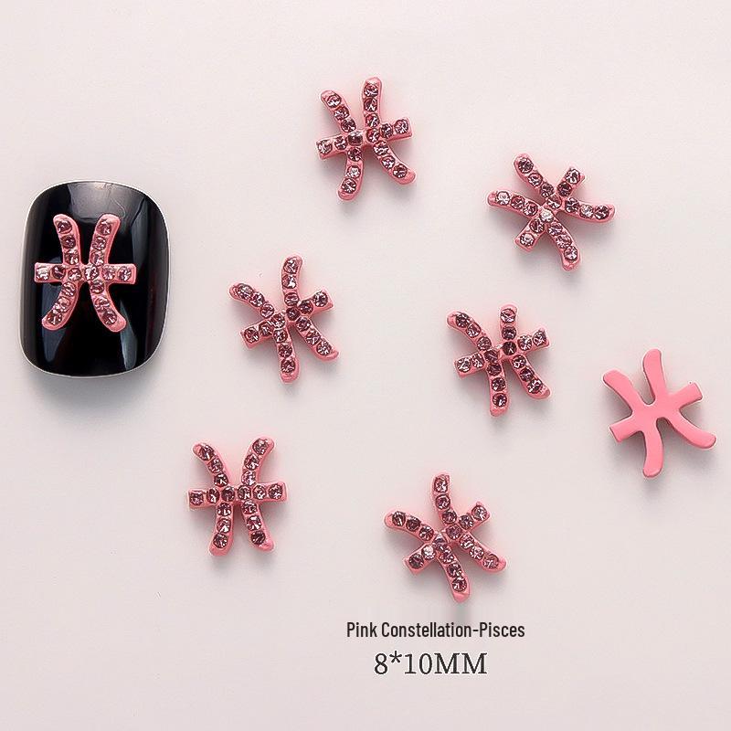 Pink Zodiac-Inspired Gem-Free Alloy Jewelry: Aries & Leo 3D Fingertip Nail Art