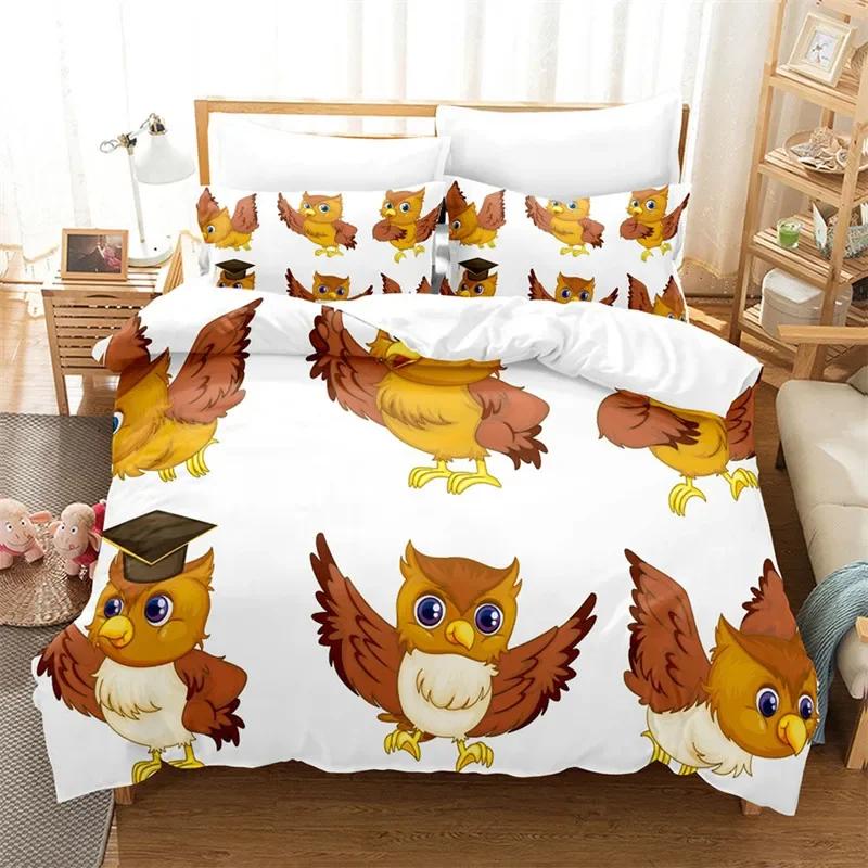 Cartoon Owl Fashion Cute Animal Comfortable Duvet Quilt Cover Pillowcase Bedding Set Children Bedroom Decoration Home Textile