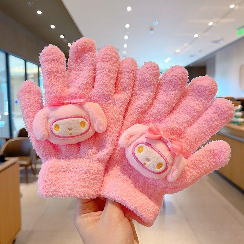 1 пара Kawaii Милые Куроми Мелоди Синнаморолл Kt Кот Перчатки Мультяшные Пятипалые Перчатки Осень Зима Теплые Студенческие Перчатки