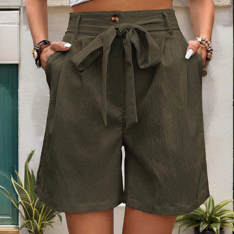 Женские летние простые повседневные шорты с завязками, однотонные прямые шорты с эластичной резинкой на талии