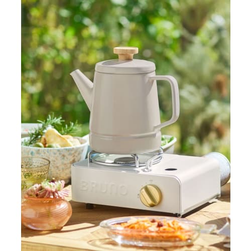 BRUNO Enamel Kettle, 1.6L, Induction Compatible, Direct Flame Compatible, Gas Compatible, Fuji Enamel Collaboration, Greige, Outdoor Use, BHK282-GRG