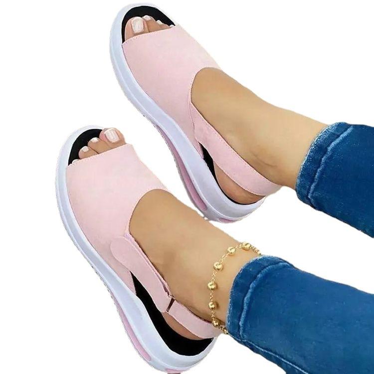 Foreign Trade New 2025 Summer Thick-soled Heightening Women's Single Shoes Velcro Casual Fish Mouth Sandals Women's Spot