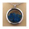 Pierres et Minéraux. Collier Apatite bleu neon brut. Modèle Médaillon 25 mm. Couleur Argent.
