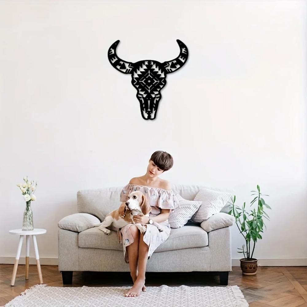 Cow Skull Metal Wall Art – Elegant Iron Silhouette for Interior Decoration, Stylish Home Office & Living Room Wall Hangings