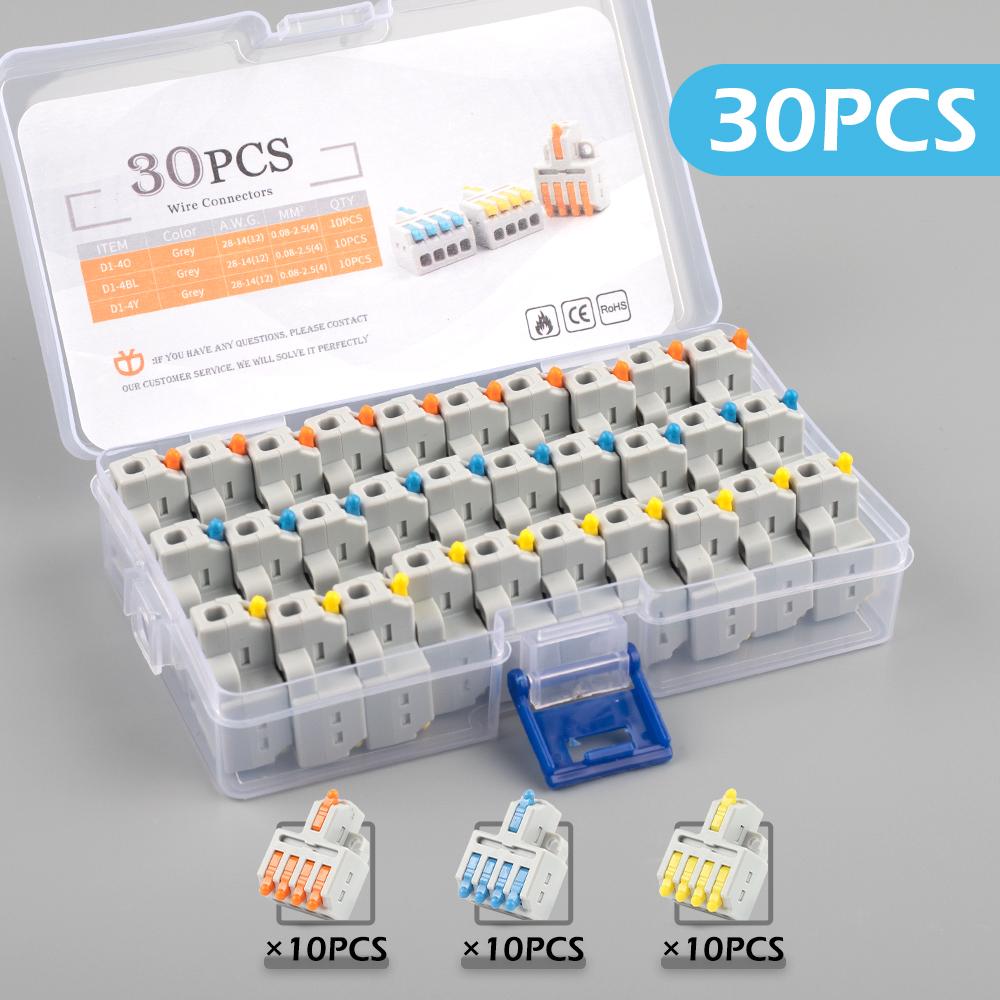 Рычажные быстрые мини-соединители для проводов 1 вход - несколько выходов Компактные соединители для сращивания проводов Подключение для вставных домашних клеммных блоков 32А