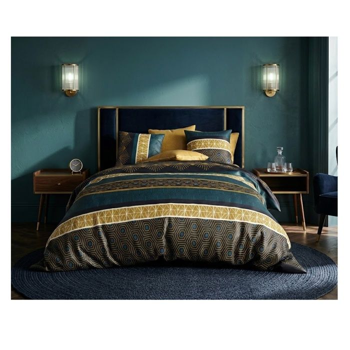 Parure de lit - EDEN - Quoben - 240 x 260 cm - 100% coton - Multicolore (bleu, marron, beige)