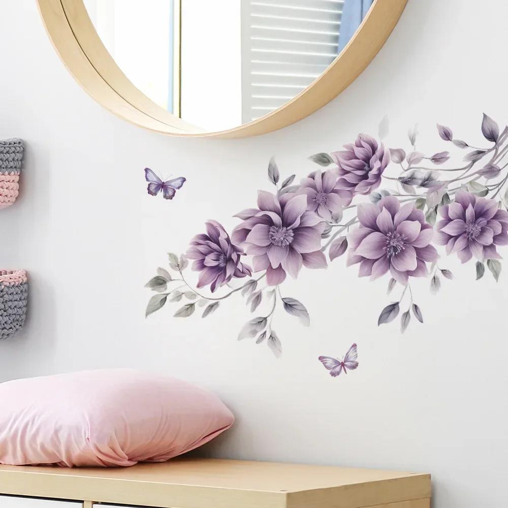 35*60 см съемные фиолетовые цветы бабочки настенные наклейки для спальни гостиной ванной комнаты стеклянное зеркало украшение