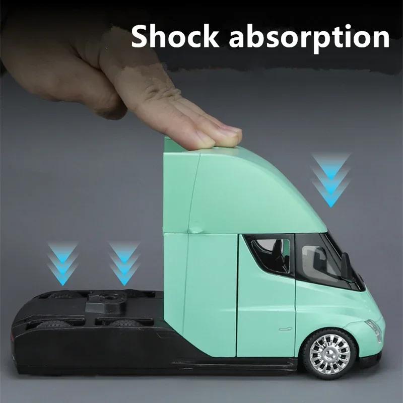 1/24 Tesla Semi Trailer Truck Alloy Diecast Car Model with Sound and Light Pull Back Truck Vehicle Model Boy Collection Gift