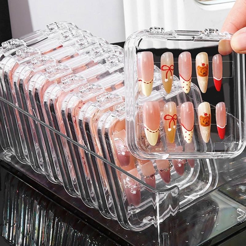 10Pcs Clear Press On Nail Organizer Case For Nail Art Business And Salon Storage False Nail Display Acrylic Box