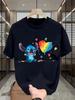 Официальная футболка Disney Stitch - Летняя с коротким рукавом, свободного кроя, дышащая футболка с красочной графикой воздушного шара