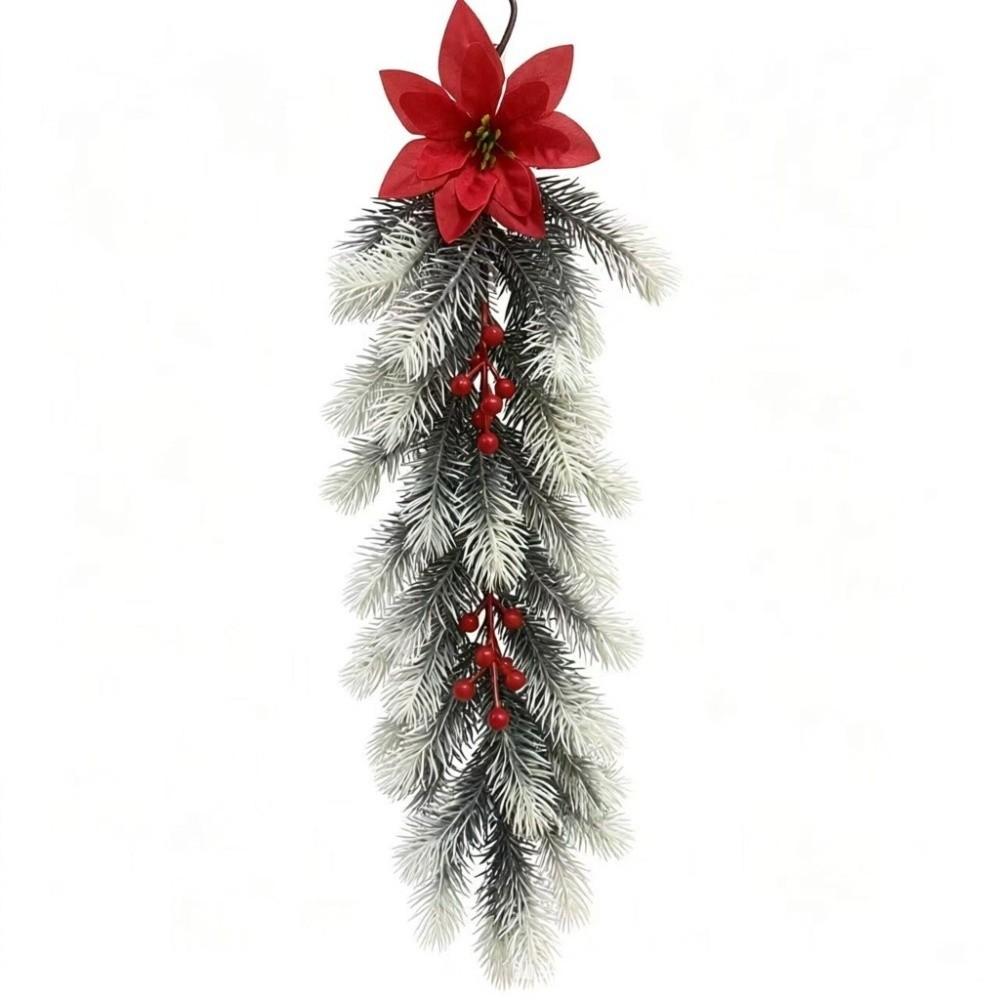 1 pc Plastic Artificial Pine Hanging Spray Realistic Red Berries Teardrop Swag Front Door