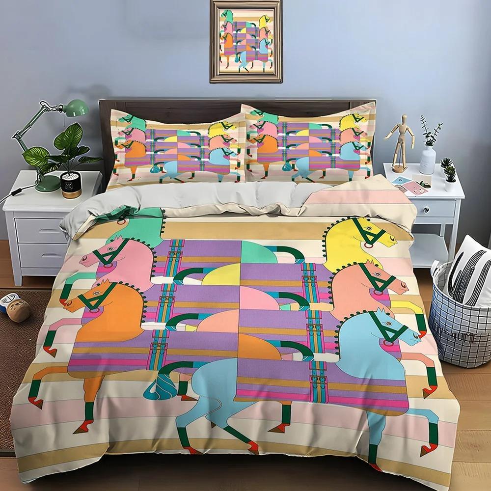 Retro Horse Harness Art Print Bedding Set 1 Duvet Cover 1/2 Pillowcases Adult and Children Bedding Set Luxury Gifts