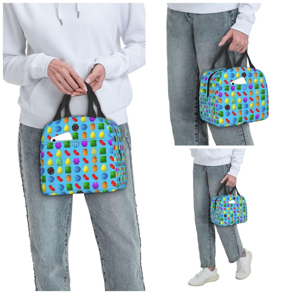Совершенно новая изолированная сумка-ланчбокс Candy Crush Saga для детей, школьный холодильник, термоконтейнер для еды, сумка-тоут, герметичные контейнеры для ланча