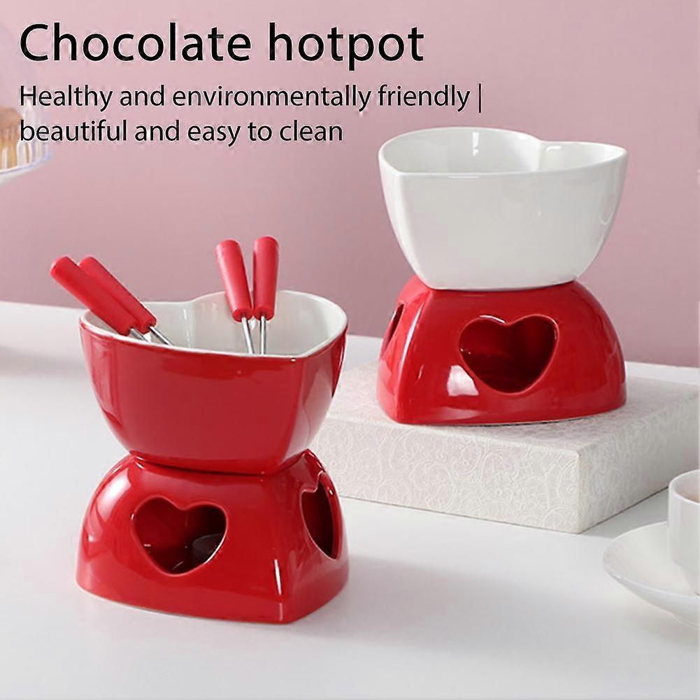 Ceramic Butter Warmer Set With Forks For Melting Chocolate Cheese And Caramel Ideal For Family Gatherings