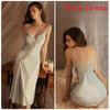 Long Silk Sleepwear Set With V Neck Sleeveless Design For Women Relaxation