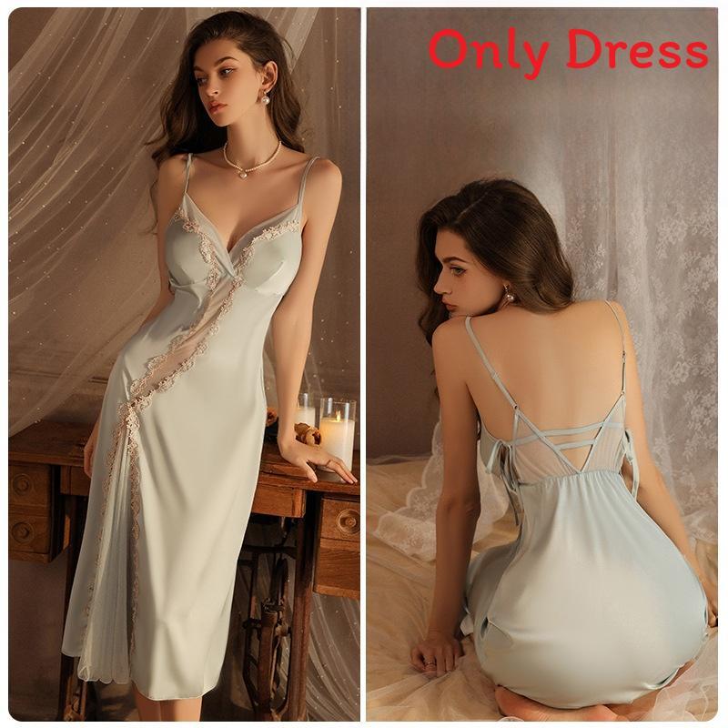 Long Silk Sleepwear Set With V Neck Sleeveless Design For Women Relaxation