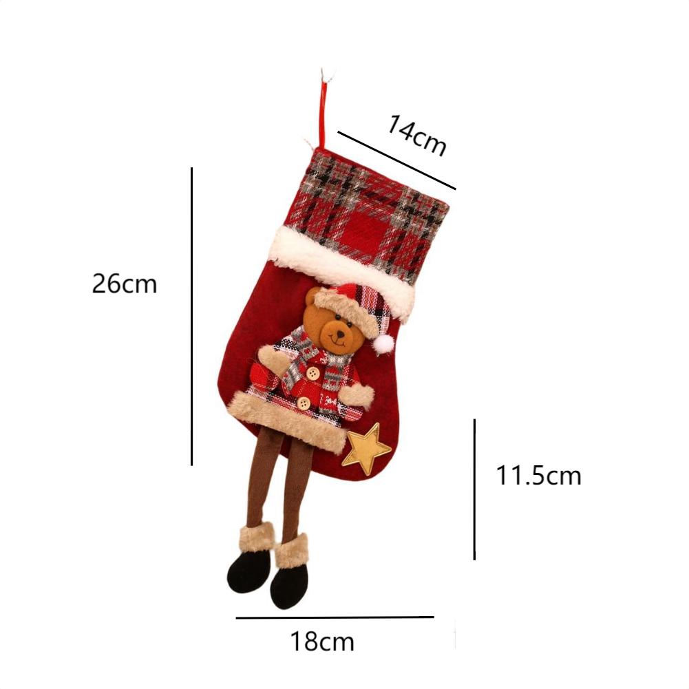Large Plaid Christmas Stocking with Hanging Loop for Tree Use as Candy Bag and Kids Present Pouch in Non Woven Fabric