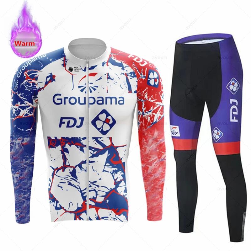 Fdj Winter Thermal Fleece Cycling Jersey Set Men Long Sleeve Ropa Ciclismo Bicycle Clothing Bib Pants Maillot Hombre Bike Jersey