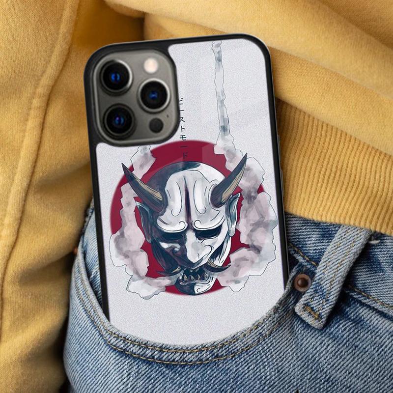 Japanese Oni Hannya Demon Mask Soft Phone Case for iPhone 17 Air 16e Pro max 15 Pro 13 14 Plus 11 12 MagSafe Magnetic Coque