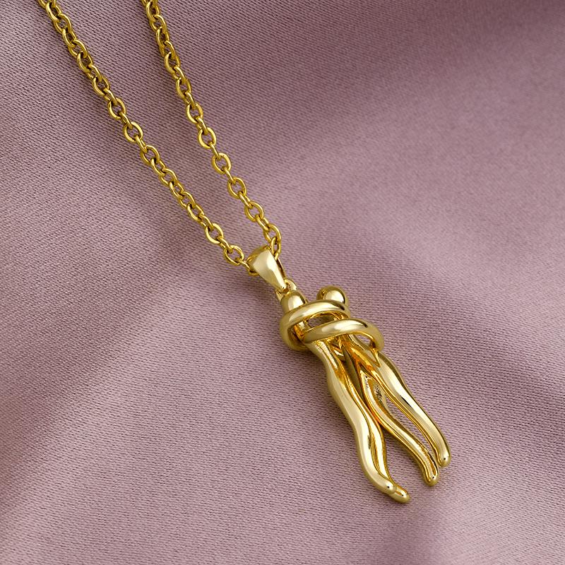 Fashion Stainless Steel Chain Gold Plated Copper Lovers embrace Pendant Necklace Charm Female Party Birthday Anniversar Jewelry