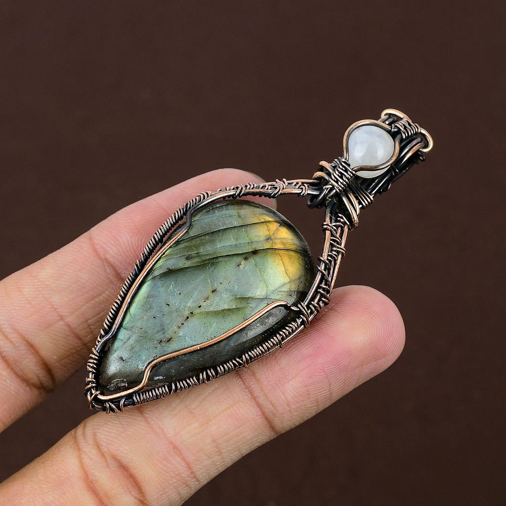 Подвеска из медной проволоки из натурального лабрадорита и лунного камня, 3,54 дюйма, q2o18