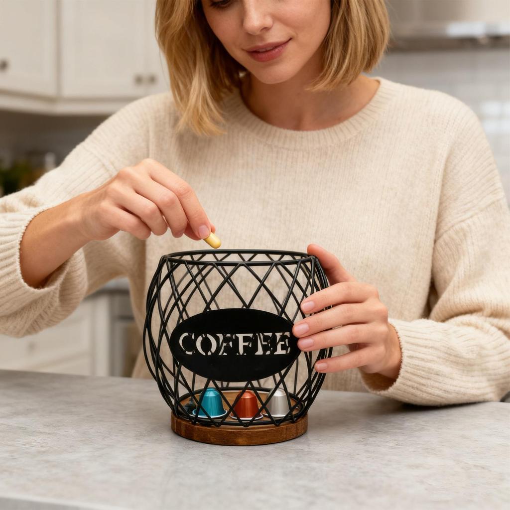 Coffee Pod Storage Metal Container Countertop Organization Coffee Pod Holder Organizer for Home Cafe Hotel Pantry Farmhouse