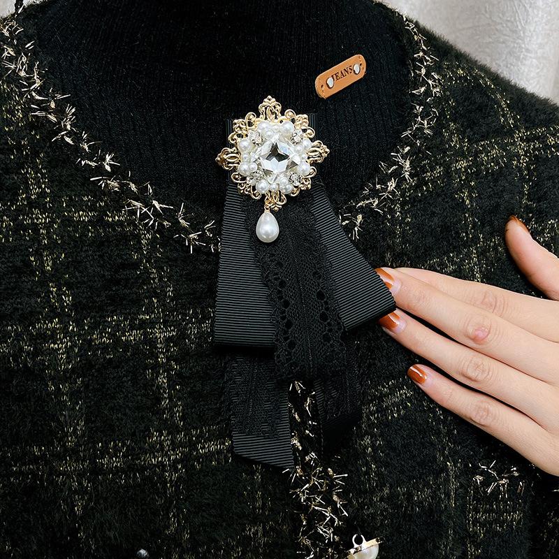Корейская винтажная черная кружевная брошь-бант, галстук для рубашки, корсаж, женская траурная брошь, булавки для воротника, аксессуары для выреза в стиле колледжа