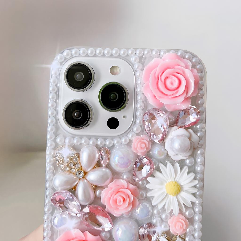Роскошный 3D Цветочный Чехол для Телефона Для Realme C75 C75X C73 C71 C61 C55 C51 C53 C35 C31 C30 C33 C25 C21Y C25Y C20 C21 Ручной Работы Жемчуг Хрусталь Стразы Обложка