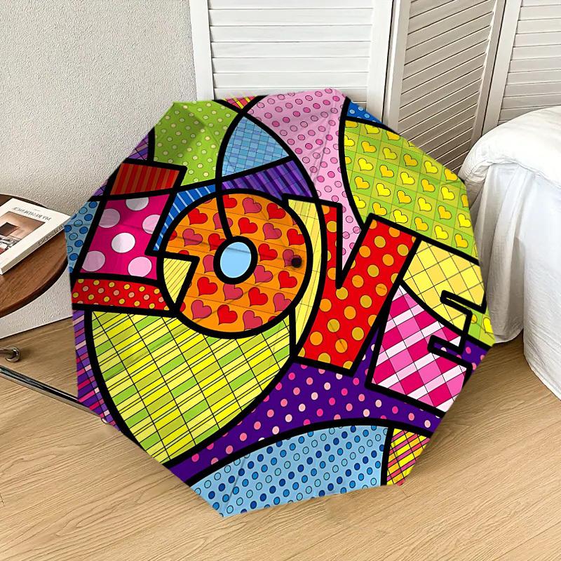 1 шт. яркий автоматический складной зонт с рисунком «любовь», высококачественный компактный дорожный зонт, легкий и портативный c1125138