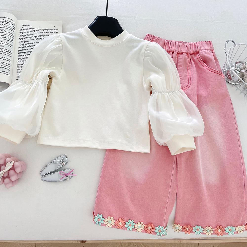 2025 Мода для маленьких девочек осень: Комплект джинсовой куртки без рукавов и эластичных брюк