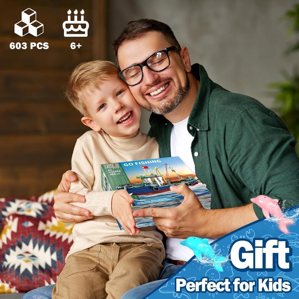 Набор для сборки корабля «Исследователь океана», 603 детали, Конструктор «Городской исследовательский катер», Игрушки, Подарок на день рождения для мальчиков и девочек 6 7 8 9 10 11 12+ лет