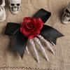 1pc Haunted Style Skeleton Hand Hair Clip Contrast Rose Bows Practical Plastic For Themed Dressing Up Event