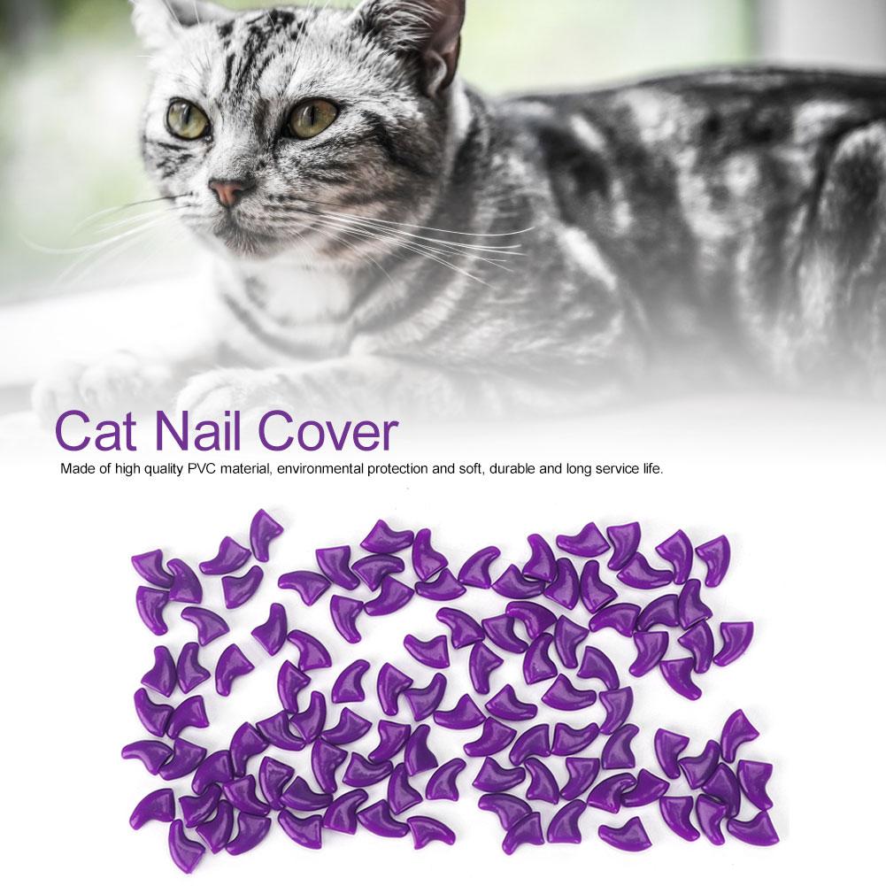 100 шт. мягкие чехлы для когтей из ПВХ для кошек, набор украшений для ухода за лапами(Фиолетовый М)