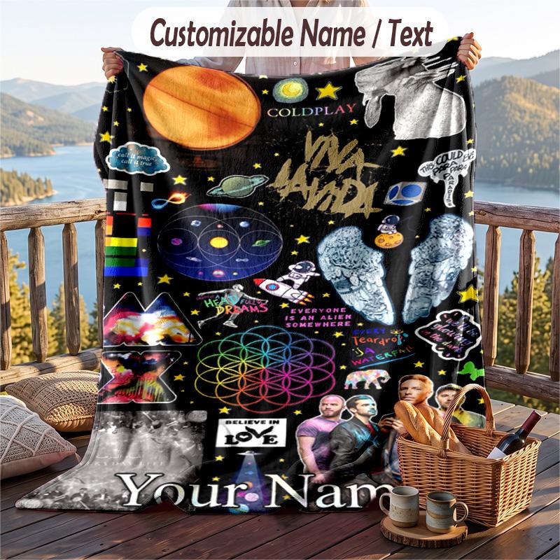 Custom Text Flannel Throw Blanket, Lightweight Cozy Bed Sofa BlanketColdplay