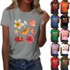 Ladies' Loose Comfortable Casual Fashionable Fruit And Flower Pattern Printed Round Neck Short Sleeved Shirt