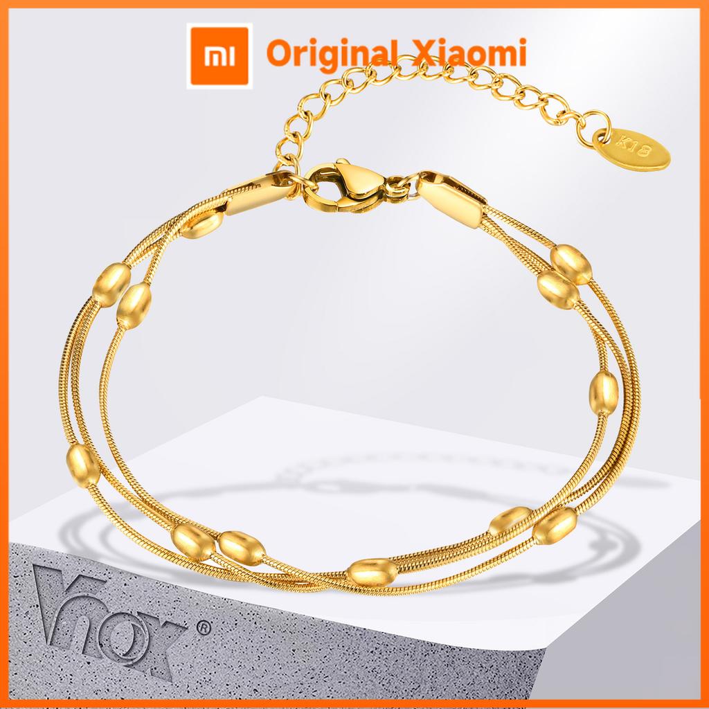 Xiaomi Браслеты Vnox из нержавеющей стали с овальными бусинами, женские браслеты на змеиной цепочке с золотым покрытием, модные браслеты из 3 слоев цепочек
