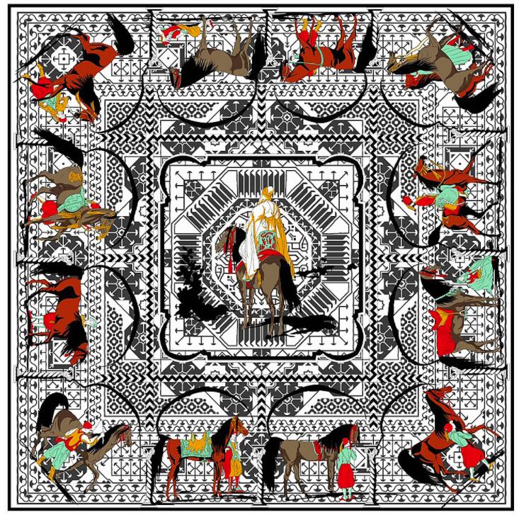 New Luxury Brand Design Sago Cycas Palm Tree Winter Square Scarf 130cm Twill Silk Scarf Women Kerchief Scarves For Ladies