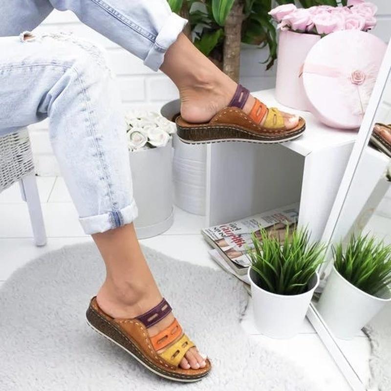 Women's Summer Slippers Low Heels Sandals Open Toe Outdoor Slippers Slides Gladiator Wedge